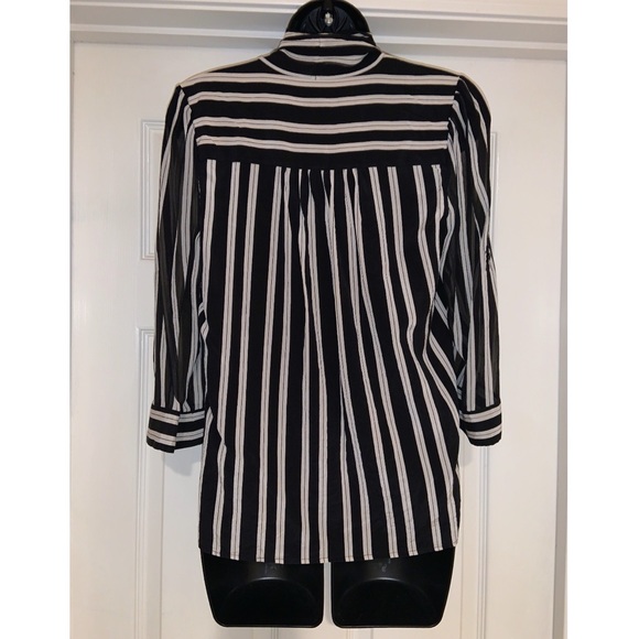Alice and Olivia Black & White Silk Striped Blouse - Picture 12 of 15